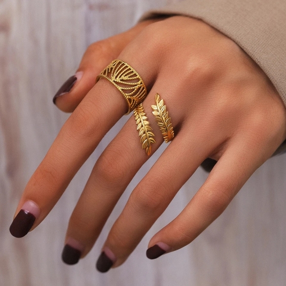 Jewelry - Bohemian Style Vintage Plant Leaves Adjustable Set of Rings